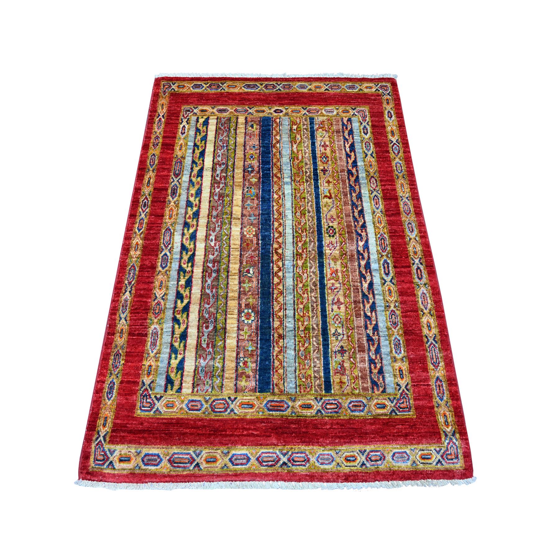 Crimson Red, Afghan Super Kazak with Shawl Design, Hand Knotted, Soft and Shiny Wool, Vegetable Dyes, Oriental Rug